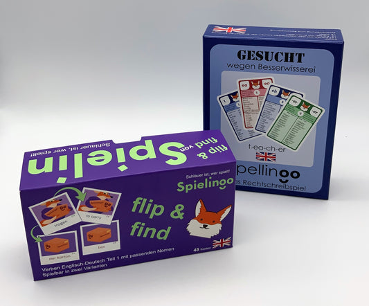 Sparpaket: 1 Spellingo Kartenspiel  und  1 flip & Find Englisch