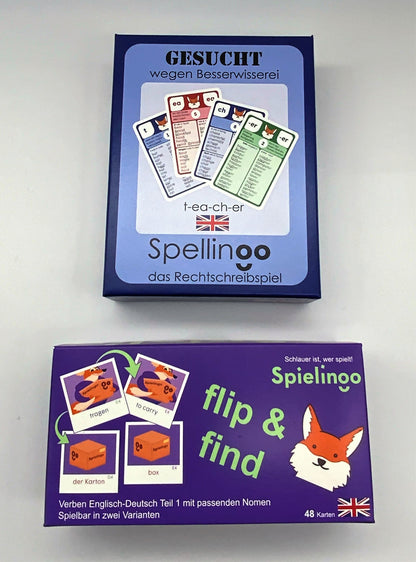 Sparpaket: 1 Spellingo Kartenspiel  und  1 flip & Find Englisch